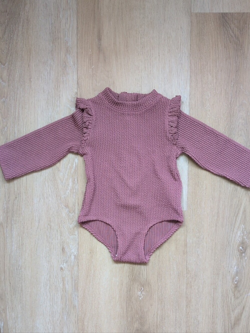 H&M Baby Long-Sleeve Ruffle Knit One-Piece in Dusty Rose